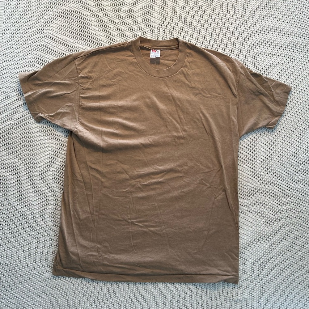 Y2K Hanes Single Stitch 100% Cotton Men's Short Sleeve Tan Tee XL/XG